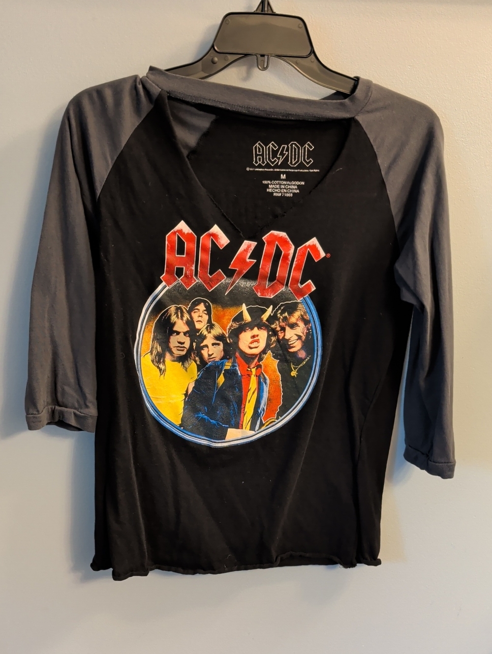 AC/DC Black and Gray Raglan Long Sleeve Graphic Tee